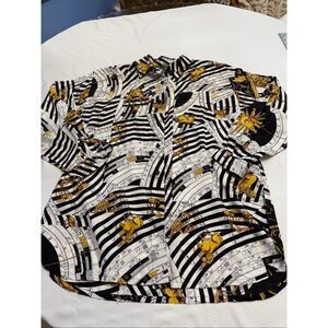 FAITH VTG Crazy Bold Loud Print Horoscope Zodiac Sign Beaded Shirt Size Large